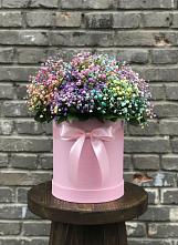 Цветочная композиция из Гипсофила и Розы в шляпной коробке в Карабаш Республики Татарстан