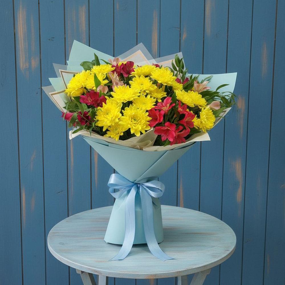 Букет цветов из: Альстромерии и Хризантемы в Карабаш Республики Татарстан