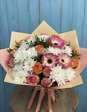 Букет цветов из:  Розы, Герберы и Хризантемы в Карабаш Республики Татарстан