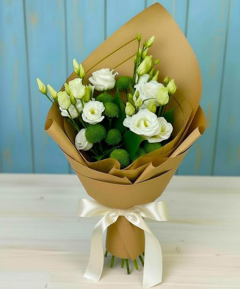 Букет цветов из: Хризантемы и Лизиантусы в Карабаш Республики Татарстан