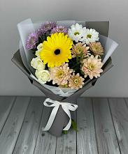 Букет цветов из:  Розы, Герберы и Хризантемы в Карабаш Республики Татарстан