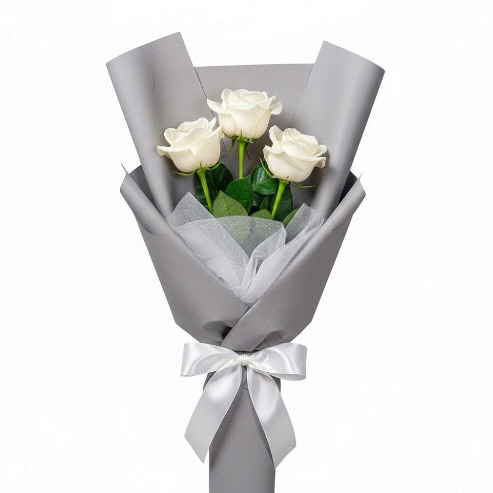 Букет 3 белые розы в Карабаш Республики Татарстан