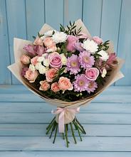 Букет цветов из:  Хризантемы, Розы и Альстромерии #REPLACE_PRED# Карабаш Республики Татарстан