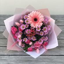 Букет цветов из:  Розы, Герберы и Хризантемы в Карабаш Республики Татарстан