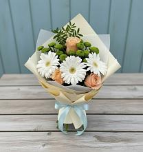 Букет цветов из:  Герберы, Розы и Хризантемы в Карабаш Республики Татарстан